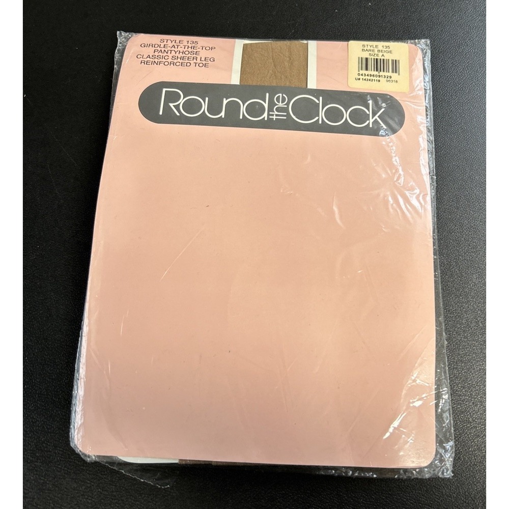Vintage Round the Clock Bare Beige Size A Girdle Top Pantyhose Sheer Leg Classic